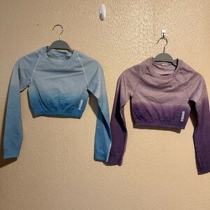 Two!! Gymshark Adapt Ombre Seamless Long Sleeve Crop‎ Tops TWO Size Small XSmall